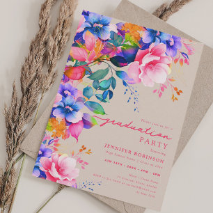 Invitation Chic Jardin coloré Floral Graduation Champagne