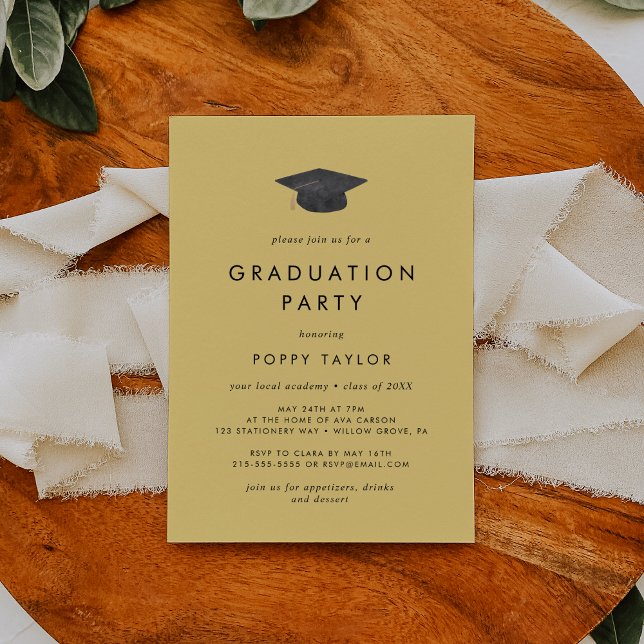Invitation Chic Jaune Grad Casquette fête de graduation (Créateur téléchargé)