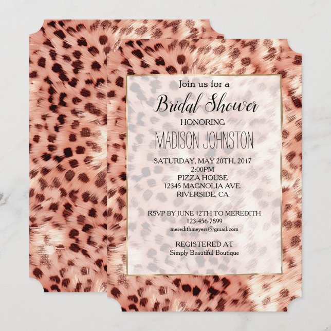 Invitation Chic Joli Rose Gold Leopard (Devant / Derrière)