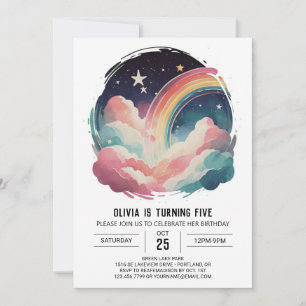Invitation Chic Joyeux Nuages Fille Anniversaire