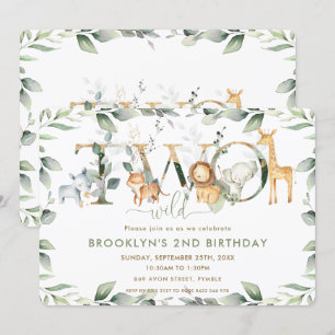 Invitation Chic Jungle Animaux Verdure 2e anniversaire Deux s