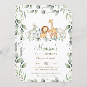 Invitation Chic Jungle Animaux Verdure Anniversaire Garçon Fi