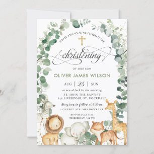 Invitation Chic Jungle Animaux Verdure Christening Baptême