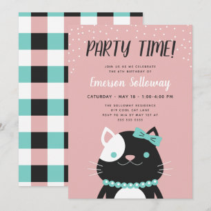 Invitation Chic Lady Chat Pink Anniversaire de enfant Party