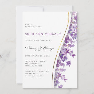 Invitation Chic Lavender Foliage 50e anniversaire de Mariage