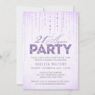 Invitation Chic Lavender Sparkle 21 Encore fête d'anniversair
