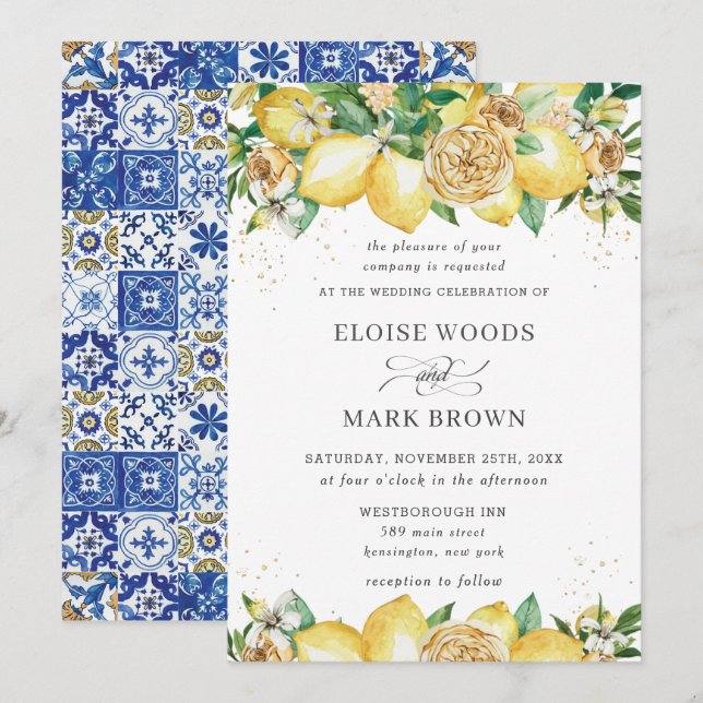 Invitation Chic Lemon Floral Summer GreenerMariage (Devant / Derrière)