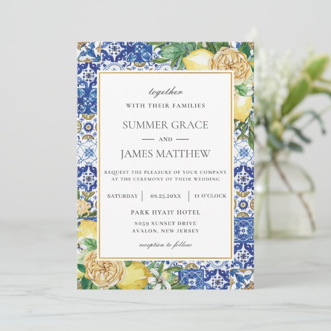 Invitation Chic Lemon Floral Verdure Destination Mariage (Debout devant)