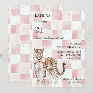 Invitation Chic Leopard Rose Bow Carrés Anniversaire