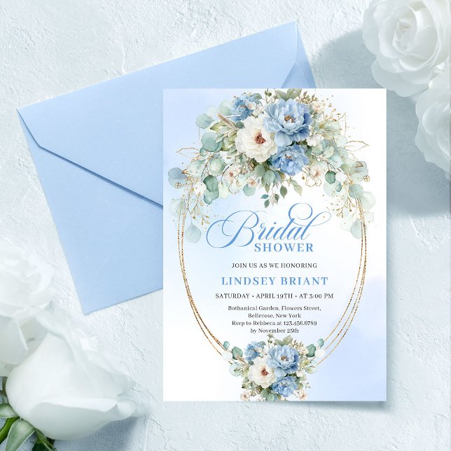 Invitation Chic Light Blue Peonies Eucalyptus Bridal Shower  (Chic Light Blue Peonies Eucalyptus Bridal Shower Card

)