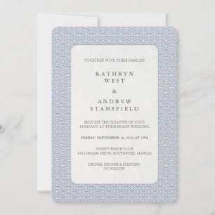 Invitation Chic Lilac-Bleu + Blanc Petit Motif Vague Mariage