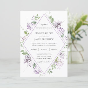 Invitation Chic Lilac Purple Floral Vert Mariage I