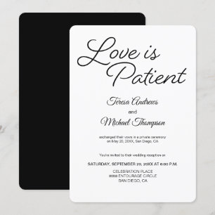 Invitation Chic Love est Patient Réception de Mariage