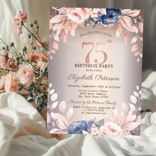Invitation Chic Luxueux Fleurs,Guirlandes Lumineuses 75e Anni