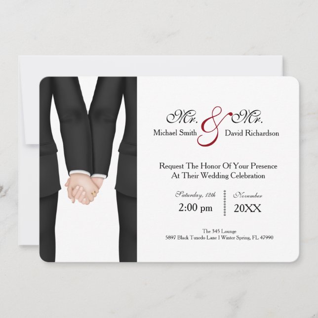 Invitation Chic M. Et M. Tuxedo Couple Mariage Célébration (Devant)