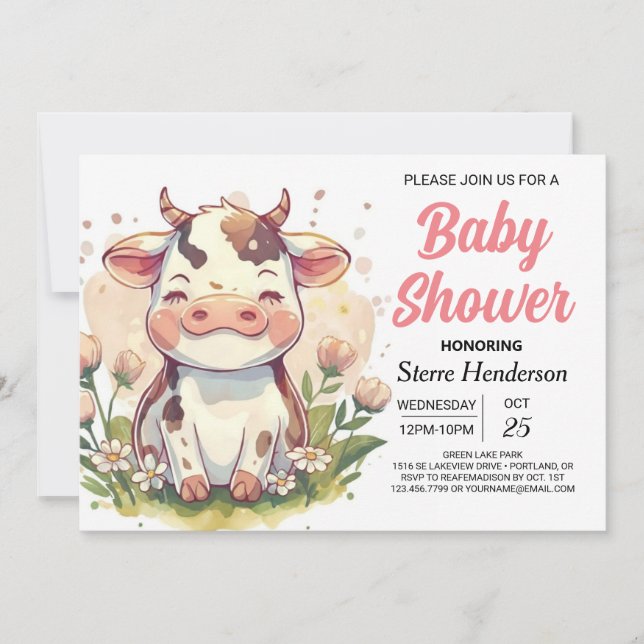 Invitation Chic Magique Ferme Élégance Baby shower de vache (Devant)