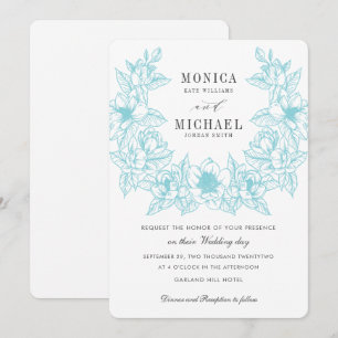 Invitation Chic Magnolia Wreath   bleu pâle   MARIAGE