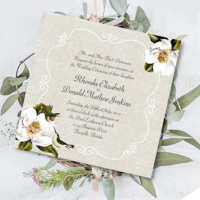 Invitation Chic Magnolias et Mariage Hummingbirds du Sud (Créateur téléchargé)