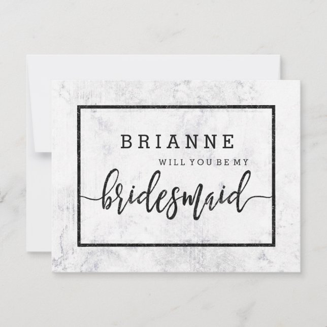 Invitation Chic Marbre Blanc & Gris Serez-Vous Ma Servante D' (Devant)