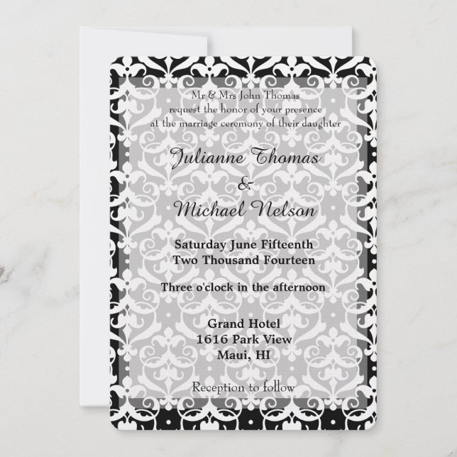 Invitation Chic Mariage damassé (Devant)