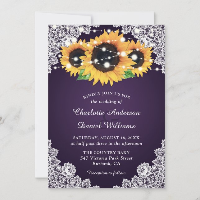 Invitation Chic Mariage de tournesol violet (Devant)