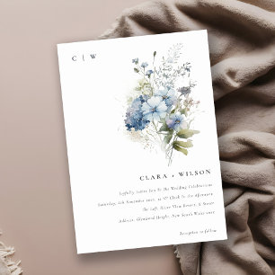 Invitation Chic mariage floral de cottage à l'aquarelle bleu 
