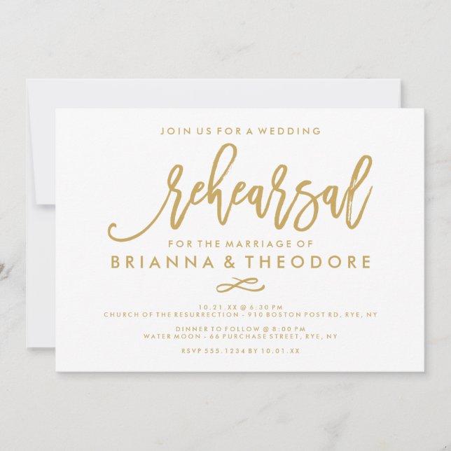 Invitation Chic Mariage Lettré à la main or de répétition (Devant)