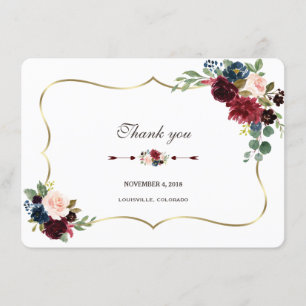 Invitation Chic Mariage Remerciement Merlot Navy Blue Floral
