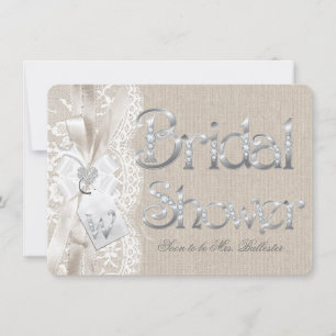 Invitation Chic Mariage Vintage Dentelle Burlap Argent