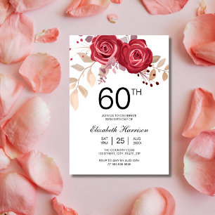 Invitation Chic Maroon Rose Floral Botanique Anniversaire