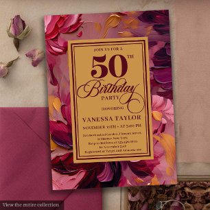 Invitation Chic marsala blush or floral 50e anniversaire
