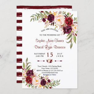 Invitation Chic Marsala Floral Bourgogne Mariage