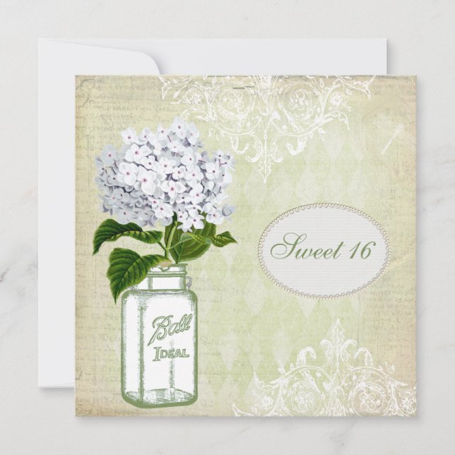 Invitation Chic Mason Jar & Hydrangea Sweet 16 (Devant)