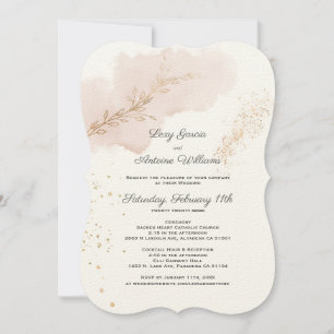 Invitation Chic Mauve Laver or Feuilles or Mariage de poussiè