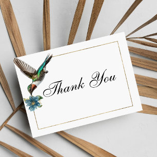 Invitation Chic Merci de colibri couleur or blanc