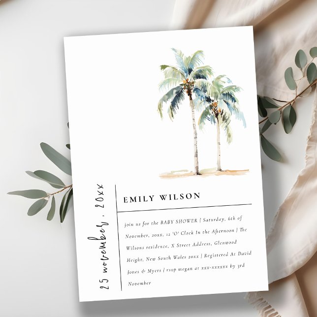 Invitation Chic minimal palmiers Baby shower tropical (Créateur téléchargé)