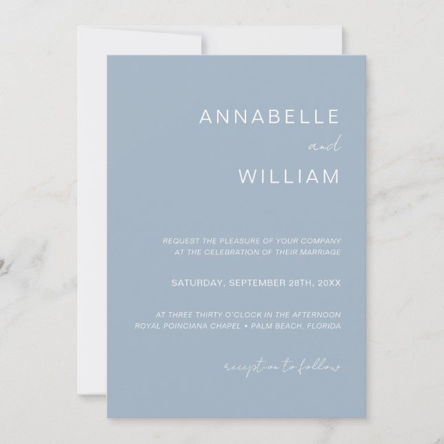 Invitation Chic minimaliste Dusty bleu & blanc Mariage QR Cod (Devant)