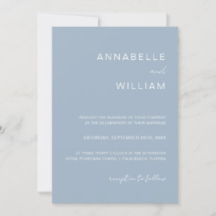 Invitation Chic minimaliste Dusty bleu & blanc Mariage QR Cod