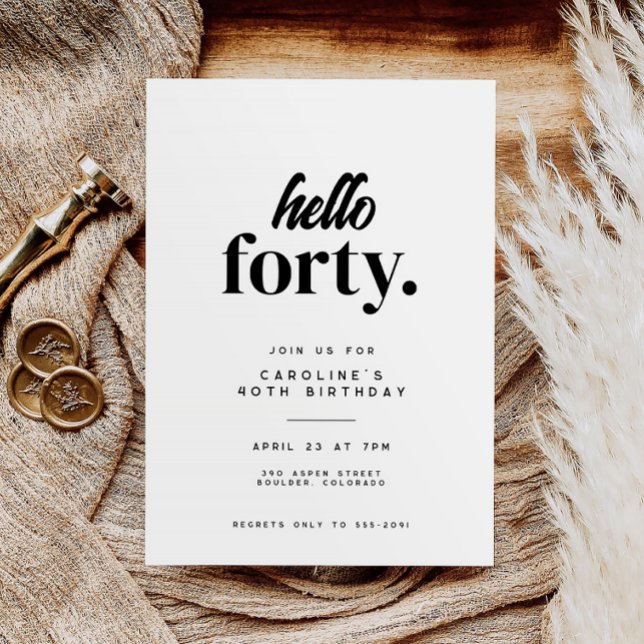 Invitation Chic Modern Hello Quarante fête d'anniversaire 40e (Créateur téléchargé)