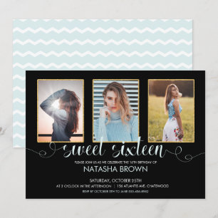 Invitation Chic Modern Typography Sweet 16 Birthday Photo
