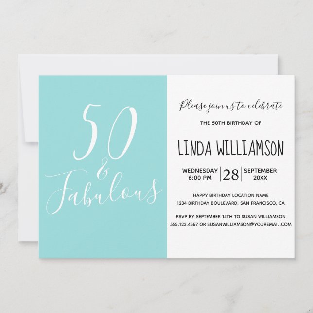 Invitation Chic Moderne 50 Fabuleux Hot Pink 50e anniversaire (Devant)