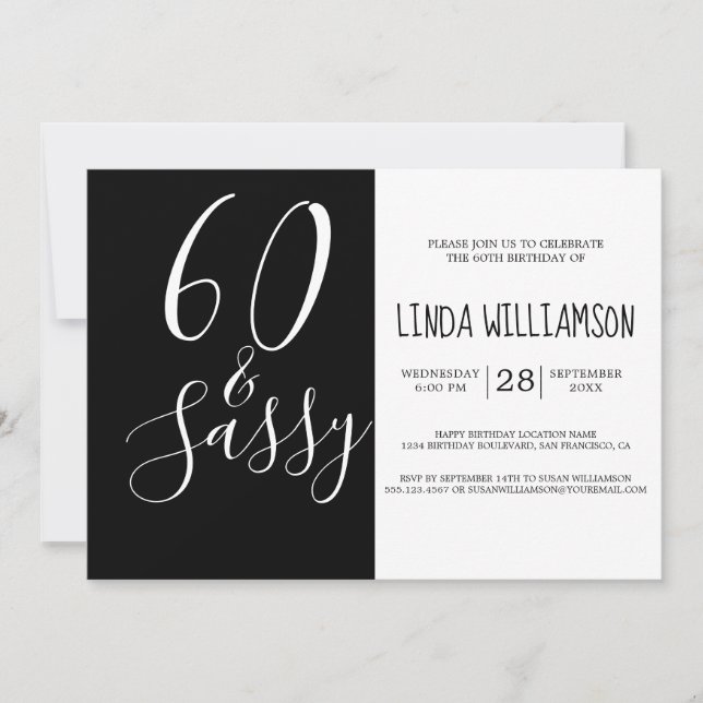 Invitation Chic Moderne 60 Sassy Black White 60e anniversaire (Devant)