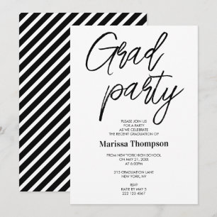 Invitation Chic moderne Black White Stripes Graduation Party