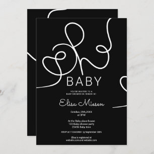 Invitation Chic moderne blanc calligraphie noir Oh baby showe