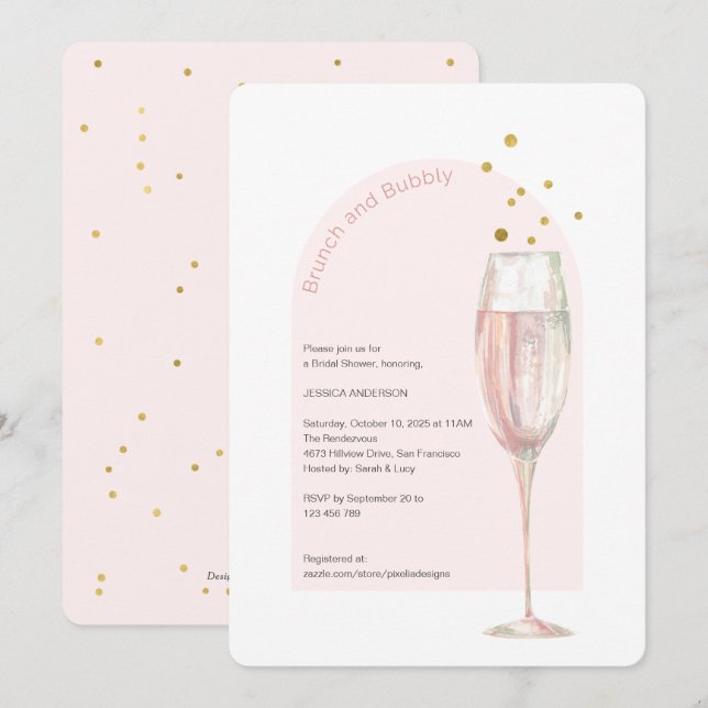Invitation Chic Moderne brunch et bulle mimosa nuptiale douch (Devant / Derrière)