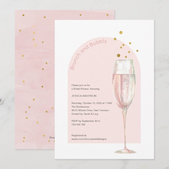 Invitation Chic Moderne brunch et bulle mimosa nuptiale douch (Devant / Derrière)