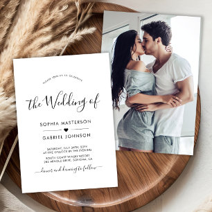 Invitation Chic Moderne Calligraphie Script Heart Photo Maria