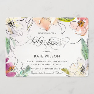 Invitation Chic Moderne Elégant Aquarelle Baby shower Floral