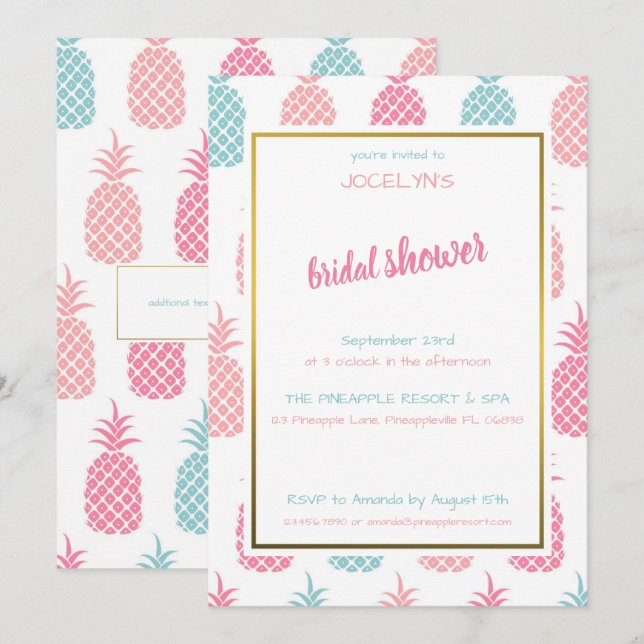 Invitation Chic moderne Fête des mariées d'ananas tropicale (Devant / Derrière)