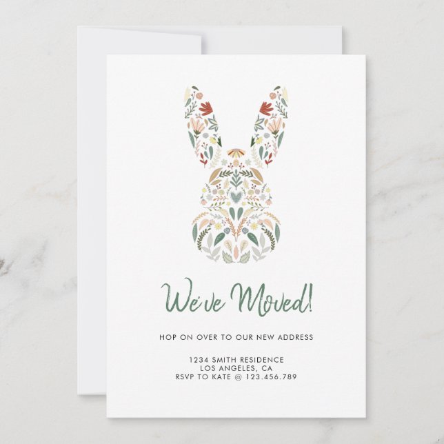 Invitation Chic moderne lapin floral Pâques Nous avons bougé (Devant)